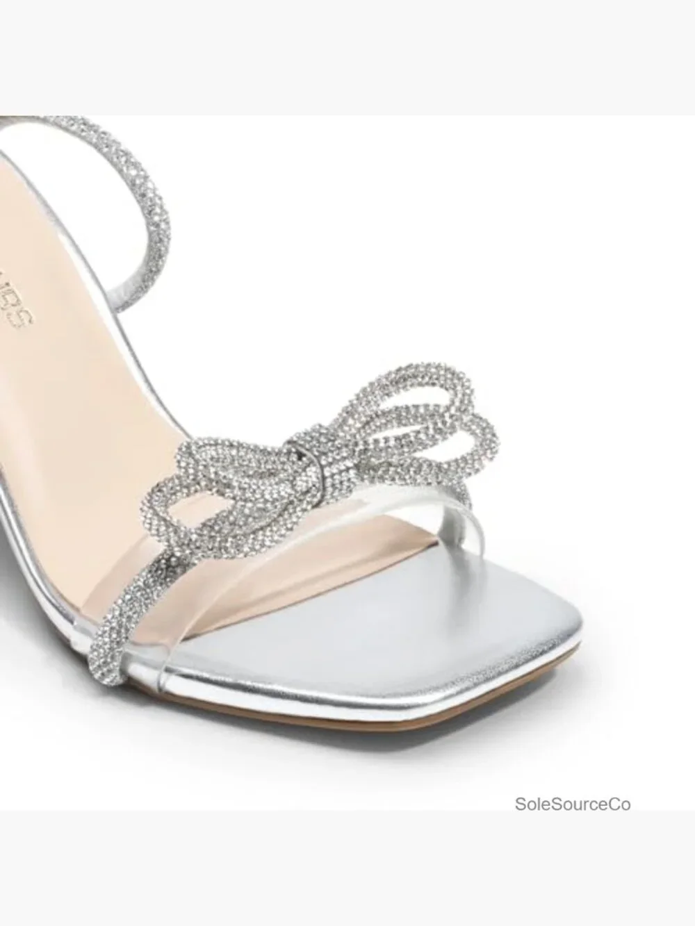 Women's Dress Sandals with Double Bowknots Heels Square Toe Ankle Strap Crystal